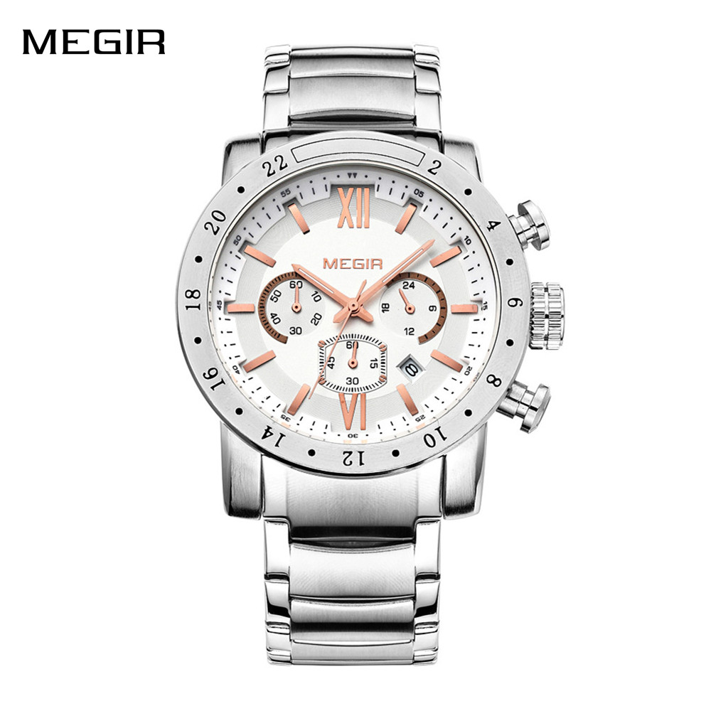 Smartwatch Watches For Men Digital - MEGIR roestvrijstalen vrijetijdshorloges voor heren, waterdicht,