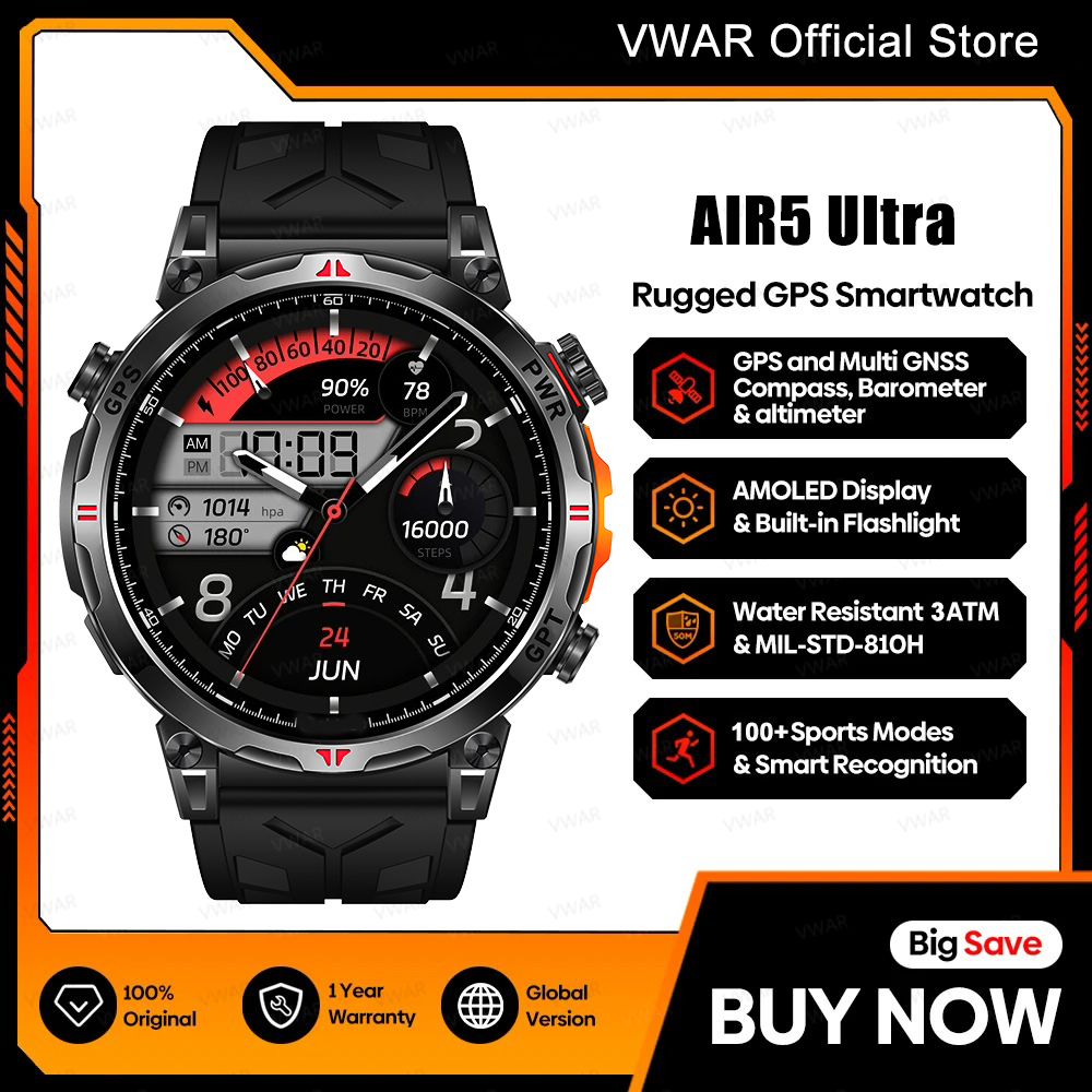 Watch Vs Amazfit - VWAR Air5 Ultra GPS Smartwatch 1,56